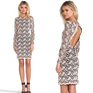 Alice + Olivia Khloe open back floral lace embroidery bodycon dress